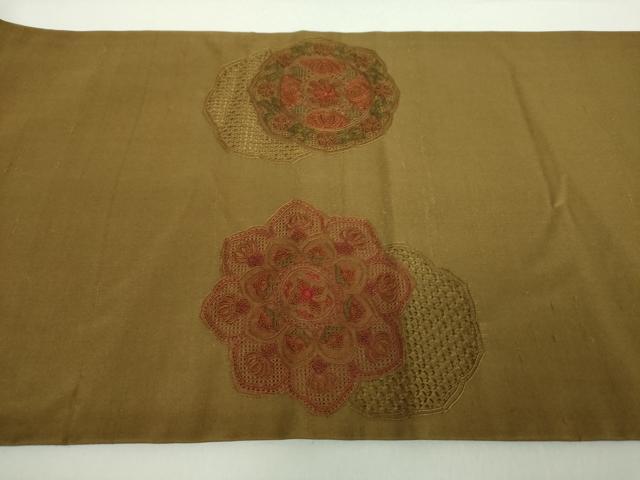 平和屋着物●中国三大刺繍　スワトウ相良刺繍　汕頭相良刺繍　総刺繍　太鼓柄袋帯　紬地　正倉院花文　正絹　逸品　DABA1986ps