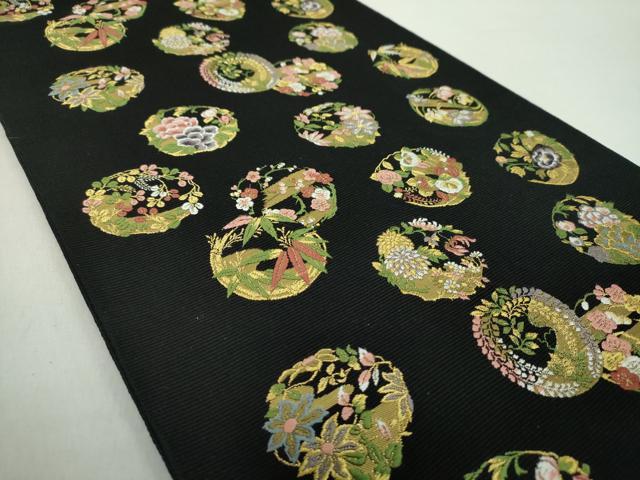 平和屋着物●西陣の老舗　1782年創業　山下織物　六通柄袋帯　唐織　豊公観梅　黒地　金糸　正絹　逸品　DABA1987ps