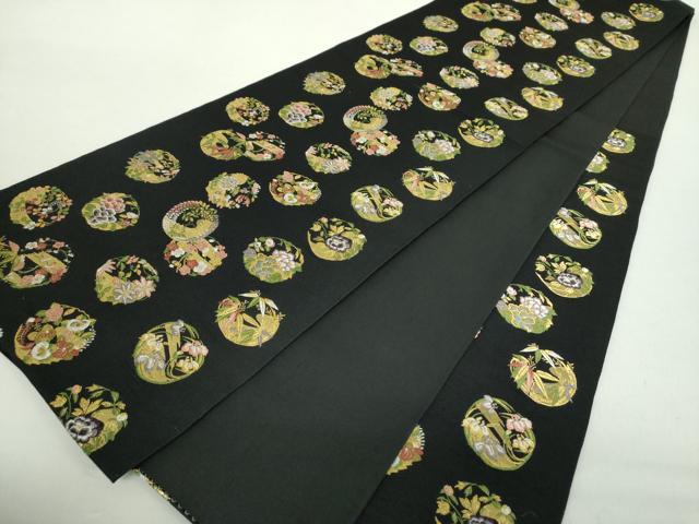 平和屋着物●西陣の老舗　1782年創業　山下織物　六通柄袋帯　唐織　豊公観梅　黒地　金糸　正絹　逸品　DABA1987ps