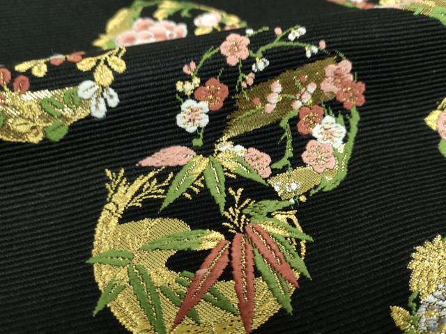 平和屋着物●西陣の老舗　1782年創業　山下織物　六通柄袋帯　唐織　豊公観梅　黒地　金糸　正絹　逸品　DABA1987ps