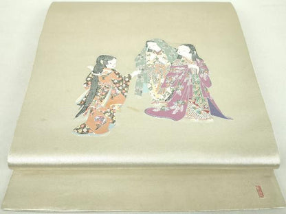 平和屋着物●加賀友禅の巨匠　初代　由水十久　西陣　長嶋成織物　ながしま帯　太鼓柄袋帯　観桜　瀞銀錦　正絹　逸品　DABA1994ps