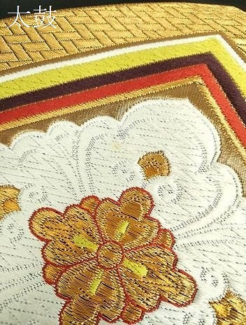 平和屋着物●西陣　河合美術織物謹製　六通柄袋帯　花菱文　黒地　金糸　正絹　逸品　DABA1997ps