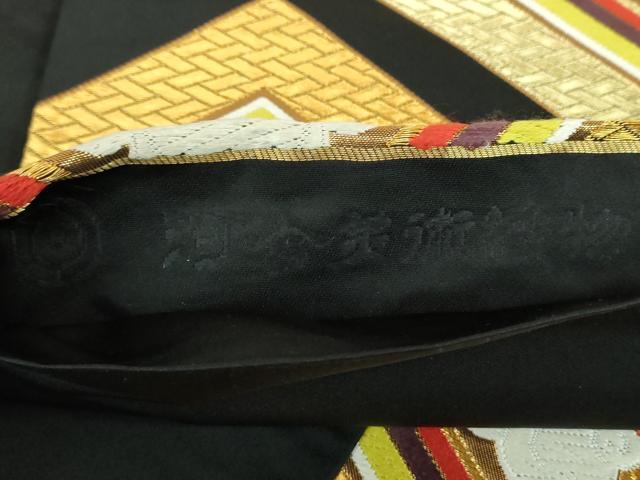 平和屋着物●西陣　河合美術織物謹製　六通柄袋帯　花菱文　黒地　金糸　正絹　逸品　DABA1997ps