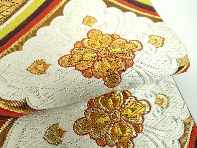平和屋着物●西陣　河合美術織物謹製　六通柄袋帯　花菱文　黒地　金糸　正絹　逸品　DABA1997ps