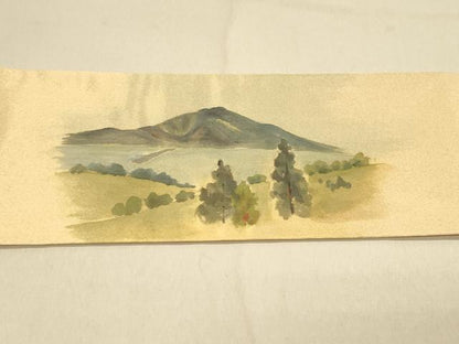 平和屋着物◎九寸名古屋帯　手描き　風景文　金糸　正絹　逸品　DABA2008jm