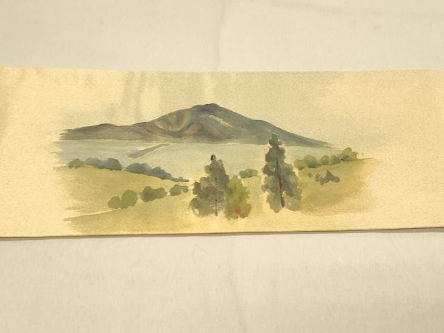 平和屋着物◎九寸名古屋帯　手描き　風景文　金糸　正絹　逸品　DABA2008jm