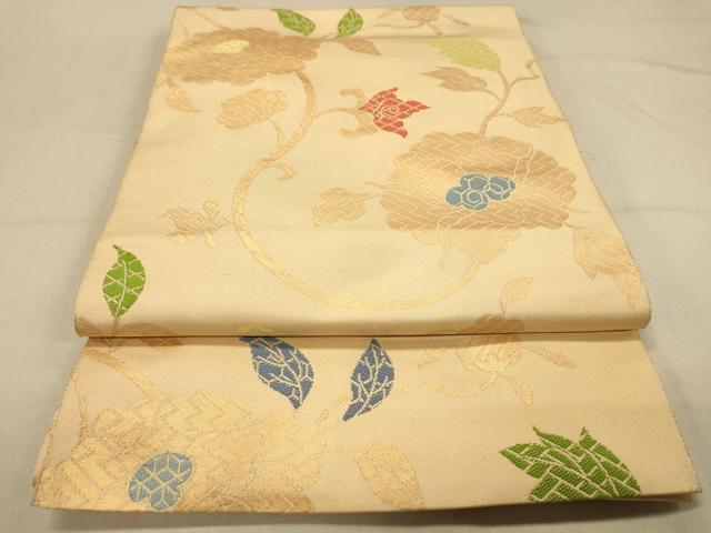 平和屋着物◎八寸名古屋帯　花唐草文　金糸　正絹　逸品　DABA2017jm
