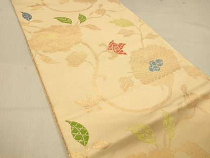 平和屋着物◎八寸名古屋帯　花唐草文　金糸　正絹　逸品　DABA2017jm