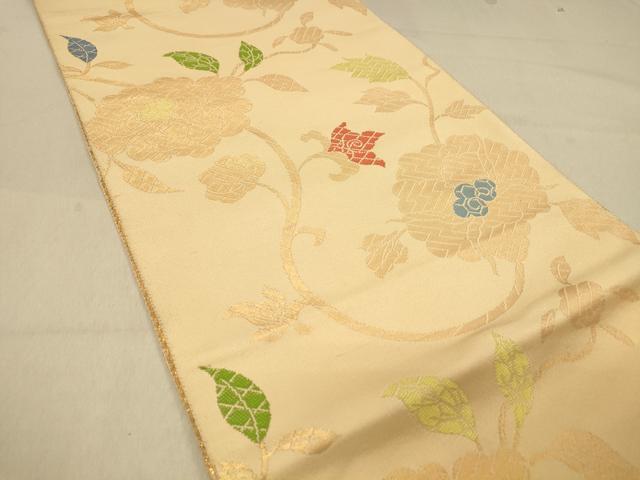 平和屋着物◎八寸名古屋帯　花唐草文　金糸　正絹　逸品　DABA2017jm