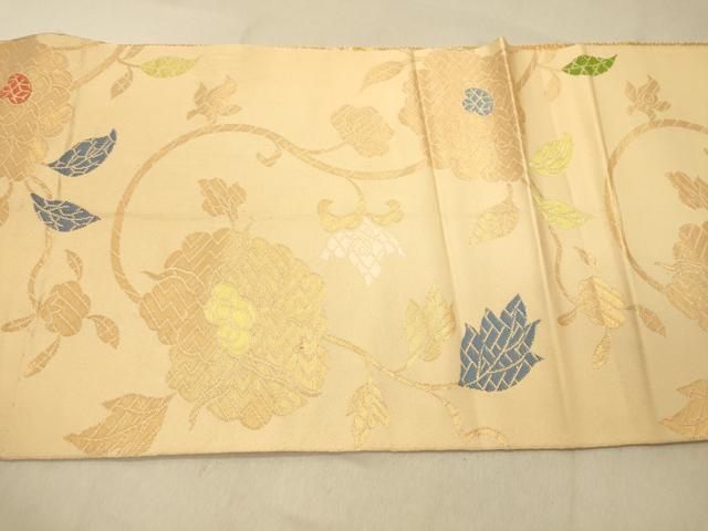 平和屋着物◎八寸名古屋帯　花唐草文　金糸　正絹　逸品　DABA2017jm