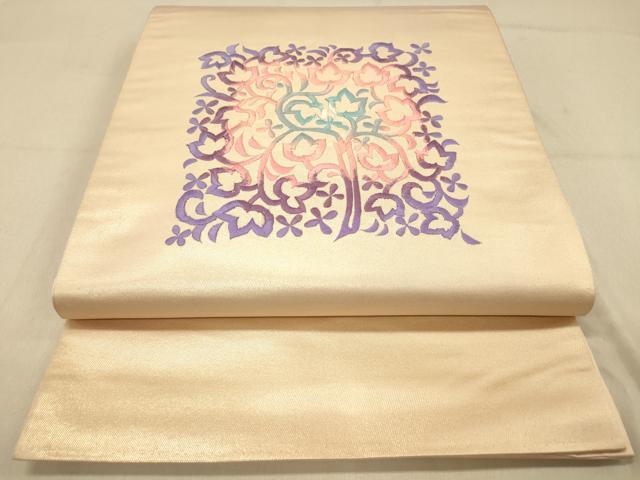 平和屋着物◎太鼓柄袋帯 総刺繍 草花文 金糸 正絹 逸品 DABA2032jm