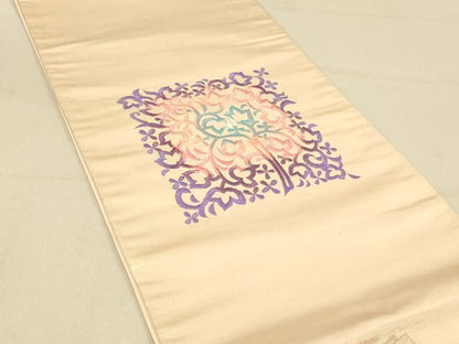 平和屋着物◎太鼓柄袋帯 総刺繍 草花文 金糸 正絹 逸品 DABA2032jm