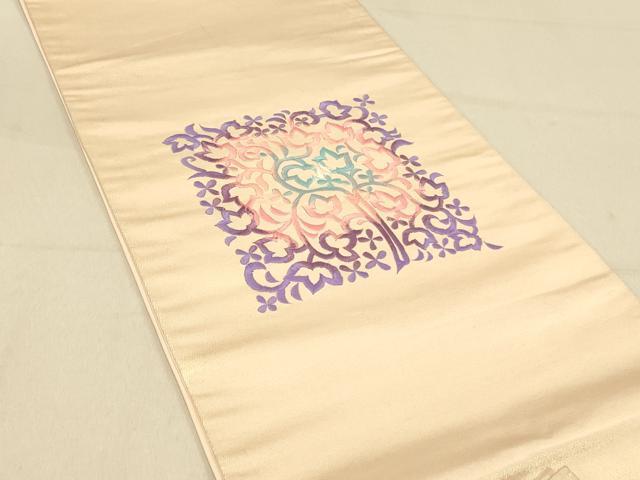 平和屋着物◎太鼓柄袋帯 総刺繍 草花文 金糸 正絹 逸品 DABA2032jm