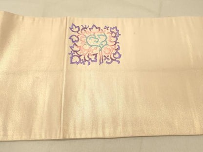 平和屋着物◎太鼓柄袋帯 総刺繍 草花文 金糸 正絹 逸品 DABA2032jm