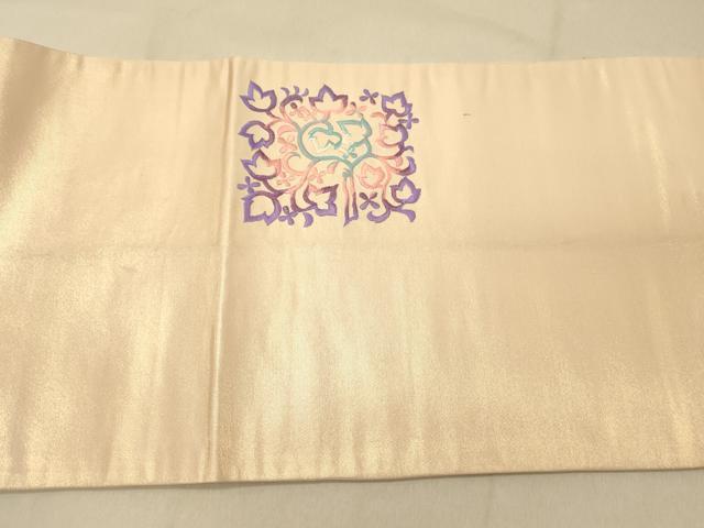 平和屋着物◎太鼓柄袋帯 総刺繍 草花文 金糸 正絹 逸品 DABA2032jm