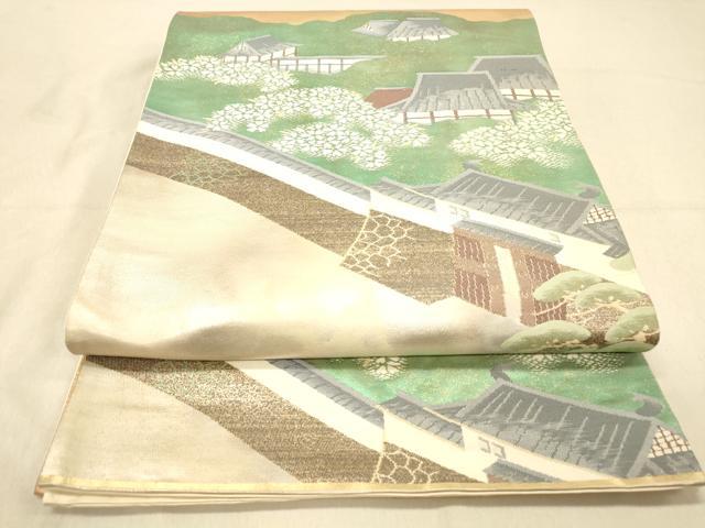 平和屋着物◎六通柄袋帯　風景文　金糸　引箔　正絹　逸品　DABA2073jm