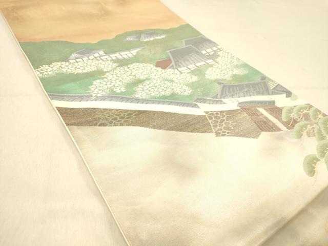 平和屋着物◎六通柄袋帯　風景文　金糸　引箔　正絹　逸品　DABA2073jm