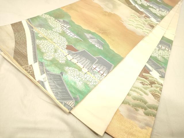 平和屋着物◎六通柄袋帯　風景文　金糸　引箔　正絹　逸品　DABA2073jm