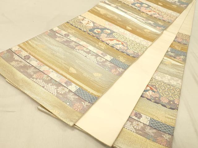 平和屋着物◎六通柄袋帯　横段吉祥花文　金銀糸　正絹　逸品　DABA2095jm