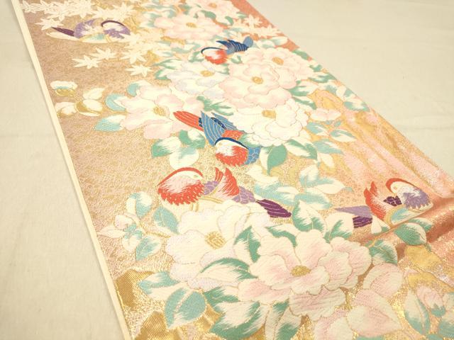 平和屋着物◎六通柄袋帯　唐織　鴛鴦花文　金糸　正絹　逸品　DABA2104jm