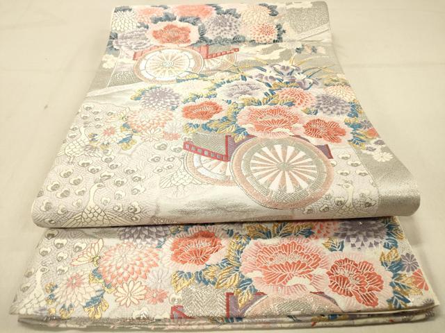 平和屋着物◎六通柄袋帯　唐織　しよう美　九百錦　飛鶴花車文　プラチナ箔　正絹　逸品　DABA2109jm