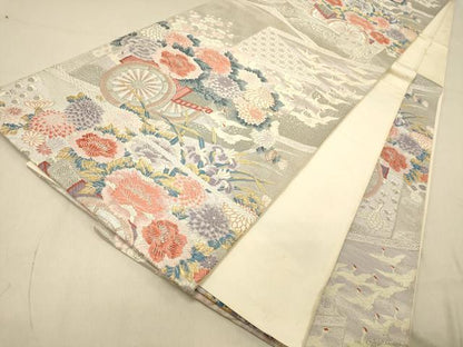 平和屋着物◎六通柄袋帯　唐織　しよう美　九百錦　飛鶴花車文　プラチナ箔　正絹　逸品　DABA2109jm