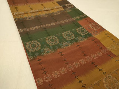 平和屋着物◎全通柄袋帯　横段草花文　金糸　正絹　逸品　DABA2116jm