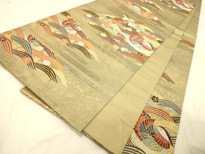 平和屋着物◎六通柄袋帯　唐織　青海鴛鴦文　手織　金糸　引箔　正絹　逸品　DABA2120jm