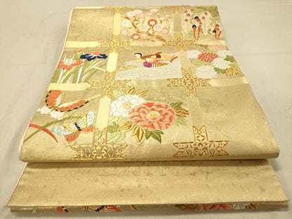 平和屋着物◎太鼓柄袋帯　唐織　天井鴛鴦花文　金銀糸　引箔　ますいわ屋扱い　正絹　逸品　DABA2126jm
