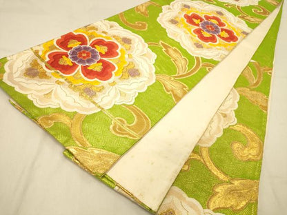 平和屋着物◎六通柄袋帯　唐織　正倉院花唐草文　金糸　正絹　逸品　DABA2131jm