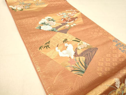平和屋着物◎六通柄袋帯　唐織　地紙鴛鴦花文　金糸　正絹　逸品　DABA2133jm