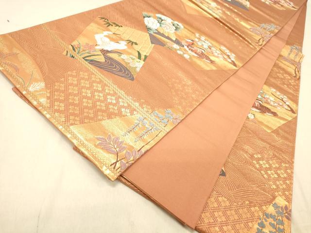 平和屋着物◎六通柄袋帯　唐織　地紙鴛鴦花文　金糸　正絹　逸品　DABA2133jm
