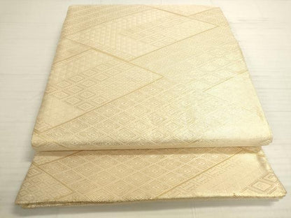 平和屋着物◎佐賀錦　両面　六通柄袋帯　扇面花文　金糸　正絹　逸品　DABA2137ya