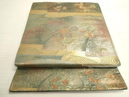 平和屋着物◎六通柄袋帯　草花文　金糸　引箔　正絹　逸品　DABA2140ya
