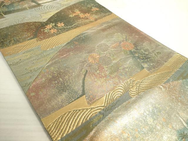 平和屋着物◎六通柄袋帯　草花文　金糸　引箔　正絹　逸品　DABA2140ya