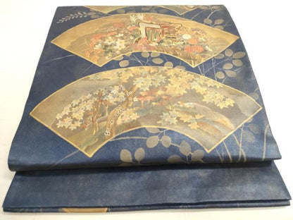 平和屋着物◎太鼓柄袋帯　地紙花文　金彩　正絹　逸品　DABA2143ya