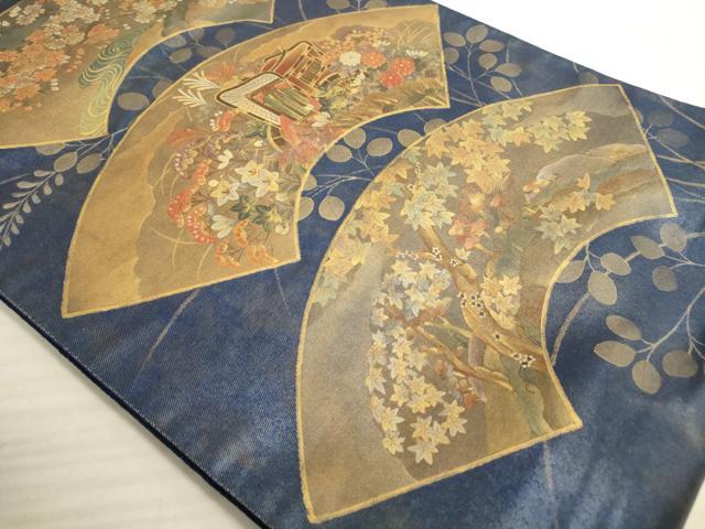 平和屋着物◎太鼓柄袋帯　地紙花文　金彩　正絹　逸品　DABA2143ya