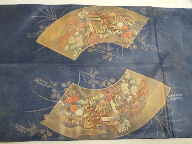 平和屋着物◎太鼓柄袋帯　地紙花文　金彩　正絹　逸品　DABA2143ya