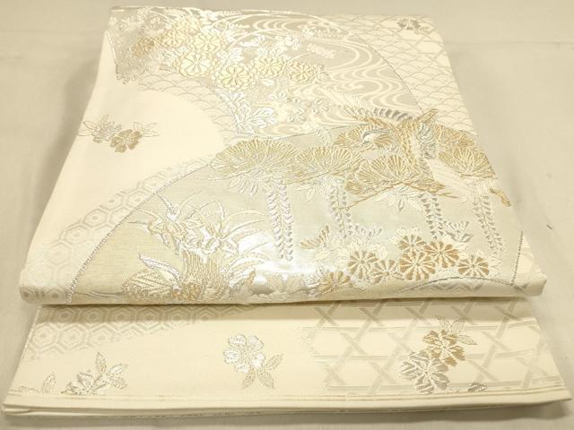 平和屋着物◎全通柄袋帯　美保姿　花鳥文　正絹　逸品　DABA2153ya