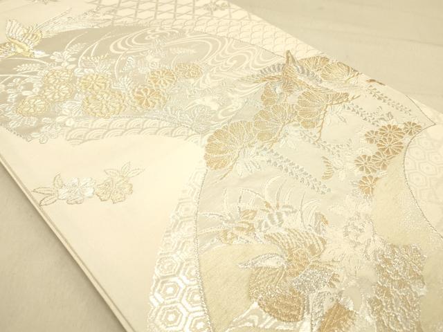 平和屋着物◎全通柄袋帯　美保姿　花鳥文　正絹　逸品　DABA2153ya