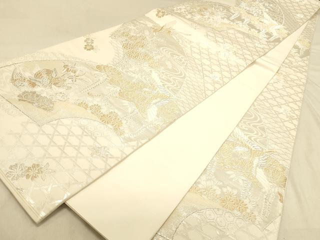 平和屋着物◎全通柄袋帯　美保姿　花鳥文　正絹　逸品　DABA2153ya