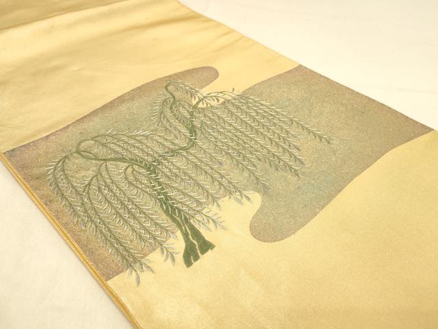 平和屋着物◎太鼓柄袋帯　刺繍　枝葉文　金彩　正絹　逸品　DABA2156ya