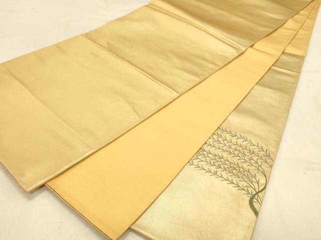 平和屋着物◎太鼓柄袋帯　刺繍　枝葉文　金彩　正絹　逸品　DABA2156ya