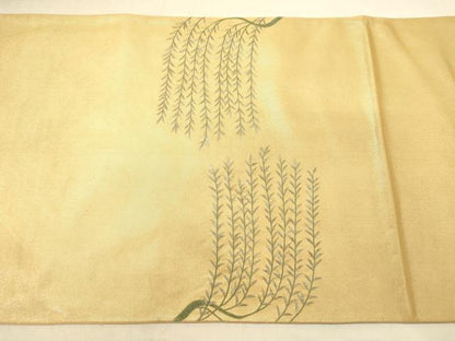平和屋着物◎太鼓柄袋帯　刺繍　枝葉文　金彩　正絹　逸品　DABA2156ya