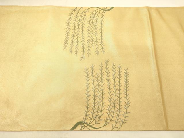 平和屋着物◎太鼓柄袋帯　刺繍　枝葉文　金彩　正絹　逸品　DABA2156ya