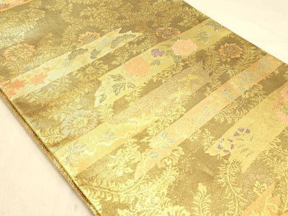 平和屋着物◎佐賀錦　六通柄袋帯　更紗花文　金糸　正絹　逸品　DABA2157ya
