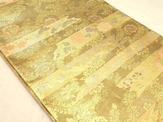 平和屋着物◎佐賀錦　六通柄袋帯　更紗花文　金糸　正絹　逸品　DABA2157ya