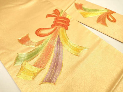 平和屋着物◎太鼓柄 九寸名古屋帯 駒刺繍 束ね熨斗文 正絹 逸品 DABA2175ya