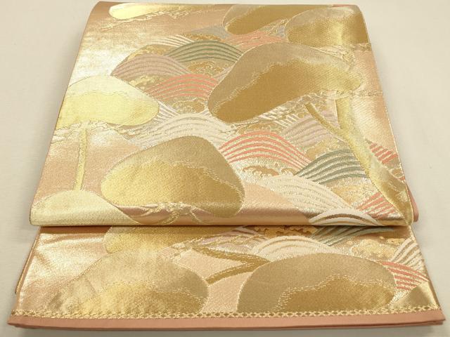 平和屋着物◎六通柄袋帯　唐織　立波枝松文　金糸　正絹　逸品　DABA2181ya