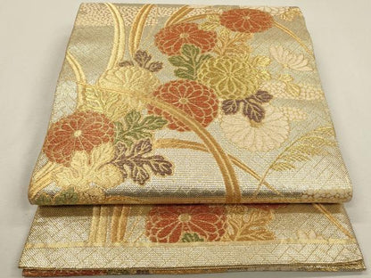 平和屋着物◎佐賀錦 六通柄袋帯 草花文 正絹 逸品 DABA2182ya